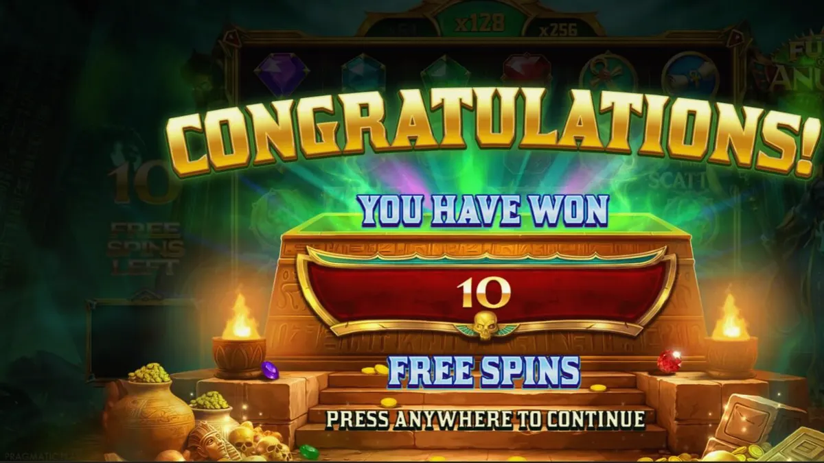 Fury of Anubis slot game screen with golden Egyptian symbols
